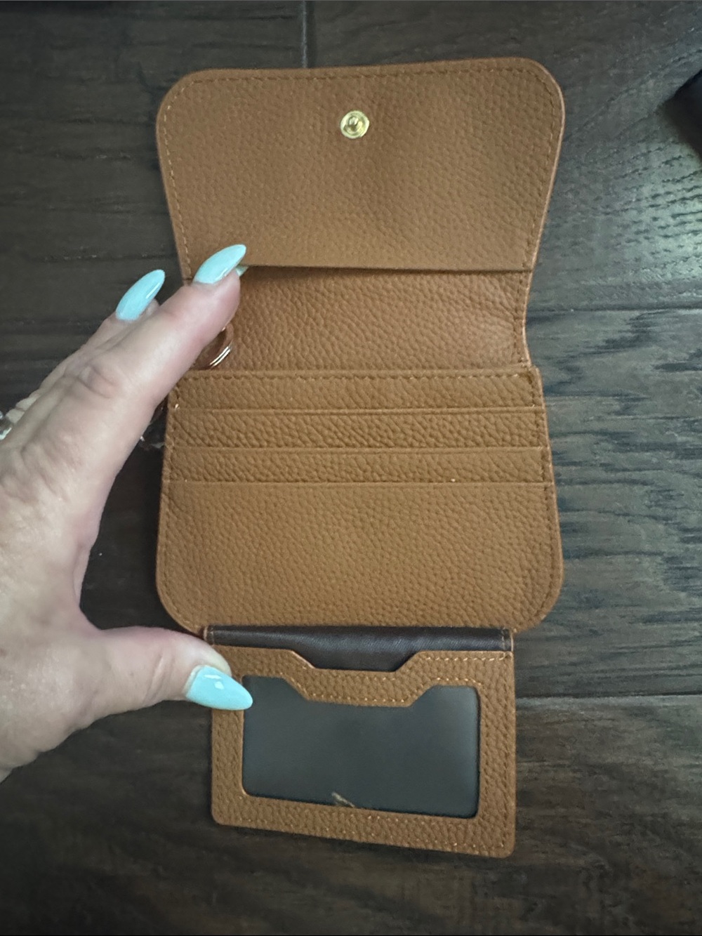 Compact Tan Leather Key Pouch Wallet with Ring - Picture 6 of 7